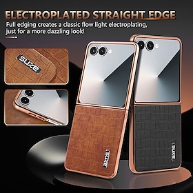Phone Case For Samsung Galaxy Z Flip 7 Z Flip 6 Z Flip 5 Z Flip 4 Back Cover Shockproof Retro TPU PU Leather