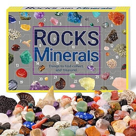 Christmas Gemstone Advent Calendar 2025, Rock Collection Advent Calendar for Kids with 24 Natural Gemstones to Open Each Day, Christmas Countdown Calendar for