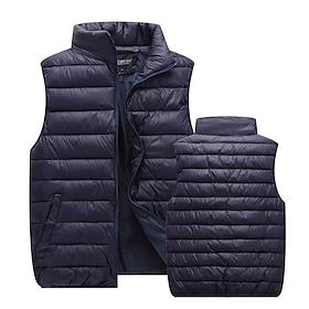 Men's Puffer Vest Vest Gilet Daily Vacation Date Fashion Casual Fall  Winter Pocket Polyester Warm Comfortable Solid Color Zipper Stand Collar Regular Fit Blac