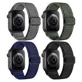 4 Pack Sport Band Compatible with Apple Watch band 38mm 40mm 41mm 42mm 44mm 45mm 49mm Braided Stretchy Breathable Nylon Strap Replacement Wristband for iwatch