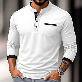 Men's Henley Shirt Tee Henley Top Long Sleeve Solid Color Plain Solid Fashion Designer Casual Color Block Buttons Henley Casual Daily Outdoor Summer Spring Fal