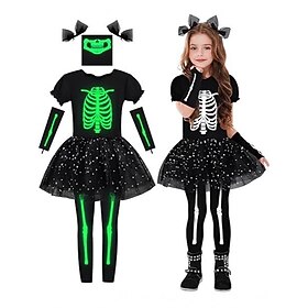 Skull Skeleton Halloween Costume Jumpsuit Bodysuits Glow in the Dark Horror Scary Costume Kid's Girls' Halloween Carnival Performance Party Easy Halloween Cost