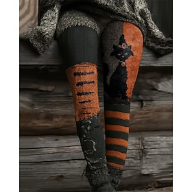 Halloween Women's Pants Trousers Leggings Cozy Leggings Streetwear Casual Full Length High WaistPantsHalloween Cat Elastic Waist Print Breathability Comfortabl