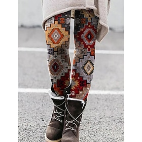 Women's Pants Trousers Leggings Cozy Leggings Vacation Vintage Full Length High Waist Floral Geometry Elastic Waist Print Breathability Comfortable Stretchy Va