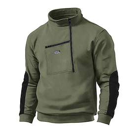 Men's Sweatshirt Polar Fleece Quarter Zip Sweatshirt Tactical Hoodie Black Navy Blue Green Khaki Gray Standing Collar Plain Pocket Sports  Outdoor Streetwear W