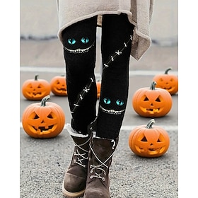 Halloween Women's Pants Trousers Leggings Cozy Leggings Streetwear Casual Full Length High WaistPantsHalloween Cat Elastic Waist Print Breathability Comfortabl