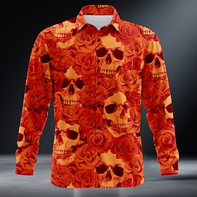 Men's Halloween Costumes Day of the Dead Shirt Button Up Shirt Long Sleeve Dark Punk Gothic Style Outdoor Holiday Summer Spring Turndown 3D Print Collared Shir