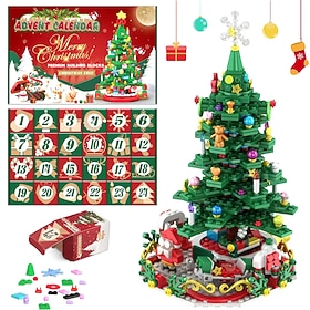 Weihnachtsbaum-Baustein-Adventskalender mit LED-Licht, Countdown-Kalender in Weihnachtsgeschenkbox, 24-Tage-Baustein für Kinder und Erwachsene, kreative Gesche