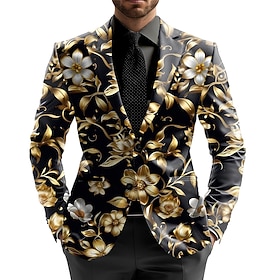 Men's Blazer Jacket Formal Stylish Casual Daily All Seasons 70%POLYESTER25%COTTON5%SPANDEX Weaving Floral 3D Print Buttons Comfortable Single Breasted Blazer Y