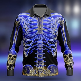 Halloween Men's Optical Illusion Skeleton Shirt Button Up Shirt Long Sleeve Dark Punk Gothic Style Outdoor Holiday Summer Spring Turndown 3D Print Collared Shi