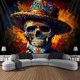 Day of the Dead Tapestry Banners Wall Hangings Skeleton Marigold Mexico Dark Punk Gothic Style Party Dorm Shooting Backgrounds Home Decor