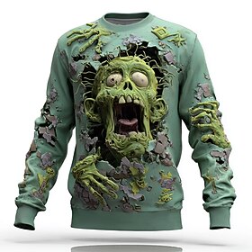Halloween Men's Zombies Sweatshirt Punk Party Gothic Long Sleeve Crew Neck Vacation Blue Pink Dark Green Green Crewneck 3D All Seasons Designer S M L XL XXL XX