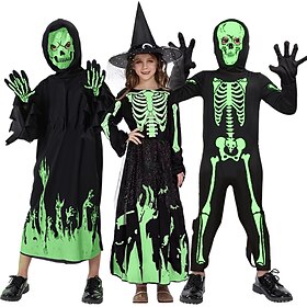 Witch Grim Reaper Skull Skeleton Halloween Costume Glow in the Dark Horror Scary Costume Kid's Boys' Girls' Halloween Carnival Performance Party Easy Halloween