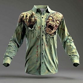 Halloween Men's Zombies Horror Costumes Shirt Button Up Shirt Long Sleeve Dark Punk Gothic Style Outdoor Holiday Summer Spring Turndown 3D Print Collared Shirt