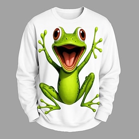 Men's 3D Frog Sweatshirt Fashion Exaggerated Daily Casual Long Sleeve Crew Neck Vacation Party Gift Black White Crewneck 3D All Seasons Designer S M L XL XXL X