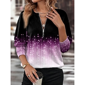 Women's Sweatshirts Zip Up Sweatshirts Zipper Print Graphic Abstract Fashion Casual Long Sleeve Crew Neck Regular Tops Street Dailywear Blue White Red Purple G