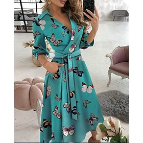Women's Midi Dress Graduation Dress Blazer Dress Sheath Dress Wrap Dress Party Cocktail Semi Formal Formal Vacation Party Regular Fit Long Sleeve V Neck Black