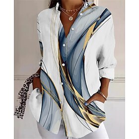 Women's Shirt Buttons Print Abstract Active Daily Stylish Long Sleeve Shirt Collar Regular Tops Daily Holiday Blue Spring Fall