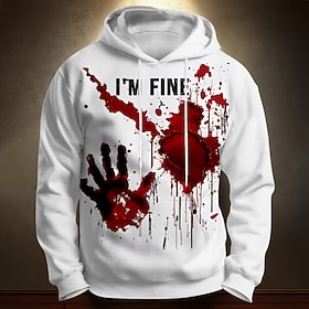 Halloween Men's Blood Splatter 3D Blood stains Hoodies Sweatshirt Punk Exaggerated Gothic Casual Long Sleeve Crew Neck Hooded Streetwear Club White 1 White Whi