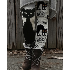Halloween Women's Pants Trousers Leggings Cozy Leggings Streetwear Casual Full Length High WaistPantsHalloween Cat Elastic Waist Print Breathability Comfortabl