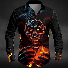 Halloween Men's Neon Glow Costumes Demon Shirt Button Up Shirt Long Sleeve Dark Punk Gothic Style Outdoor Holiday Summer Spring Turndown 3D Print Collared Shir