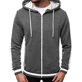 Men's Hoodie Full Zip Hoodie Wine Red Black Royal Blue Light Grey Dark Gray Hooded Plain Patchwork Color Block Sports Outdoor Casual Daily Streetwear Cool Spo