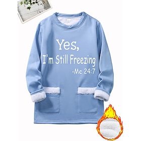 Women's Pullover Sweatshirt Pullover Pocket Print Graphic Letter Warm Fashion Casual Long Sleeve Crew Neck Round Neck Regular Tops Street Dailywear Blue Black