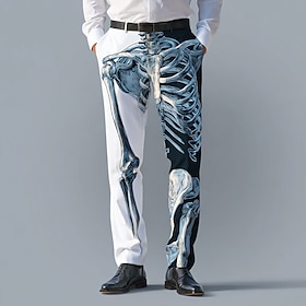 Halloween Men's Skull Skeleton Costumes Trousers Dress Pants Suit Pants Mid Waist Dark Punk Gothic Style Outdoor Holiday Slim Fit Pants with Pockets Spring Fal