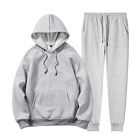 Homme Ensemble Survetement Ensemble de tenues Ensemble de sweats à capuche Sweat à Capuche Extérieur Quotidien Sports Cordon de serrage Avec Poches Uni Noir bl