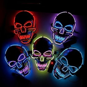 Halloween LED Skull Mask, Light Up Horror Skull Face Mask with AA Battery Power, Glow Costume Mask for Halloween Party, Cosplay, Haunted House and Spooky Decor