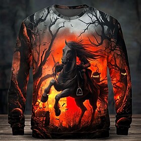 Halloween Men's Headless Horseman Sweatshirt Punk Party Long Sleeve Crew Neck Vacation Red Purple Crewneck 3D All Seasons Designer