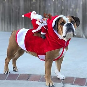 Dog Christmas Clothes Santa Claus Riding Deer Pet Costume Christmas Outfit Funny Pet Dog Clothes Holiday Supplies