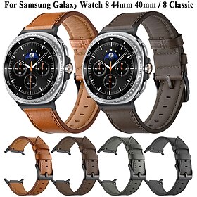 Watch Band for Samsung Galaxy Watch 8 40/44mm Watch 8 Classic 46mm Genuine Leather Replacement Strap Adjustable Stainless Steel Buckle Leather Link Wristband