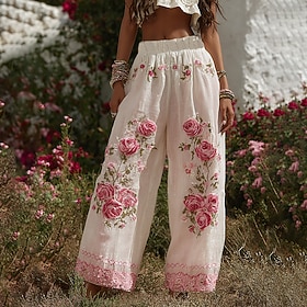 Women's Wide Leg Pants Trousers Palazzo Pants Vintage Boho Full Length High Waist Flower Elastic Waist Printing Breathability Comfortable Street Daily Wear Goi