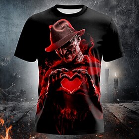 Halloween Men's 3D T Shirt Short Sleeve T shirt 3D Print Crew Neck Shirt Exaggerated Designer Horror Party Street Holiday Black Summer Spring Clothing Apparel