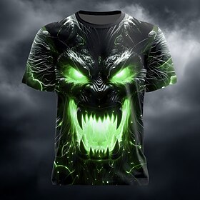 Halloween Men's Skull Optical Illusion 3D T Shirt Short Sleeve T shirt 3D Print Crew Neck Shirt Exaggerated Designer Horror Party Street Holiday Pink Red Blue
