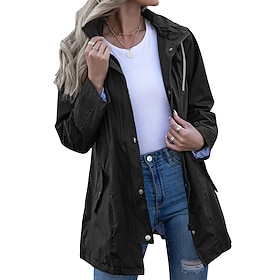 Women's Hoodie Jacket Waterproof Rain Jackets Rain Coats Warm Comfortable Zipper Pocket Outdoor Casual Plain Going out Casual Daily Zipper Regular Hooded Regul