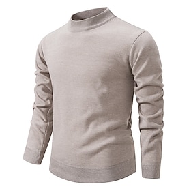 Men's Sweater Pullover Sweater Jumper Ribbed Knit Regular Tops Knitted Slim Fit Plain Crew Neck Knitwear Contemporary Casual Daily Wear Clothing Apparel Fall B