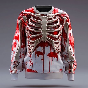 Halloween Men's 3D Skeleton Sweatshirt Punk Party Gothic Long Sleeve Crew Neck Vacation Blue Red Purple Orange Green Crewneck 3D All Seasons Designer S M L XL