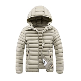 Men's Winter Coat Puffer Jacket Padded Jacket Pocket Polyster Vacation Daily Wear Date Regular Fashion Casual Comfortable Thermal Warm Winter Solid / Plain Col