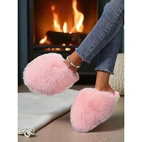 Women's Fluffy Faux Fur Slippers – Cozy Indoor Slide Shoes for Winter Home and Lounge Wear