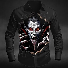 Halloween Men's Creepy Clown Vampires Blood stains Shirt Button Up Shirt Long Sleeve Dark Punk Gothic Style Outdoor Holiday Summer Spring Turndown 3D Print Col