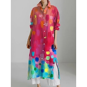 Women's Long Dress Maxi Dress Shirt Dress Casual Dress Fashion Modern Daily Holiday Weekend Regular Fit Graphic Animal 3/4 Length Sleeve Shirt Collar White Yel