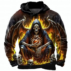 Halloween Men's Grim Reaper Reaper Hoodie Sweatshirt Punk Exaggerated Gothic Casual Long Sleeve Crew Neck Hooded Club Streetwear Yellow Red Green Drawstring Fa