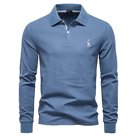 Men's Polo Work Business Turndown Long Sleeve Leisure Comfortable Plain Embroidery Color Block All Seasons Regular Fit Black White Dark Navy Army Green Light B