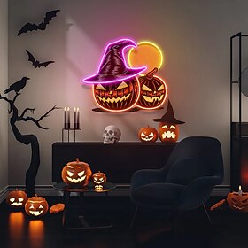 Halloween LED Neon Light, USB Powered Pumpkin Ghost Mummy Sign with Dimmable Brightness, Spooky Wall Decoration Lamp for Party, Bedroom, Bar and Halloween Home