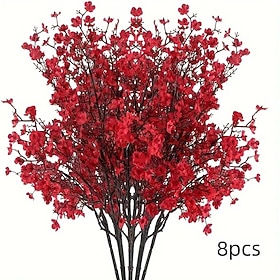 8pcs Christmas Red Artificial Flower– Realistic Touch Faux Plants for Wedding, Party, and Holiday Decor – Vibrant Centerpieces with Black Stems, Battery-Free,