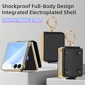 Phone Case For Samsung Galaxy Z Flip 7 Z Flip 7 FE Z Flip 6 Z Flip 5 Z Flip 4 Back Cover Flip Cover Ring Buckle PC PU Leather
