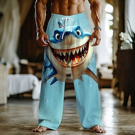 Men's Animal Shark Sea Creatures Trousers Baggy Pants Casual Pants Mid Waist Funny Outdoor Vacation Elastic Drawstring Waist Linen-Like Pants with Pockets Spri