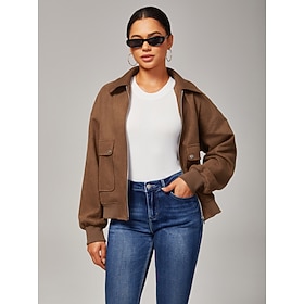Damenjacke mit Reißverschluss aus Wildlederimitat, Reverskragen, gerippter Saum, Reißverschluss mit Taschen,…: retailer-supplied image